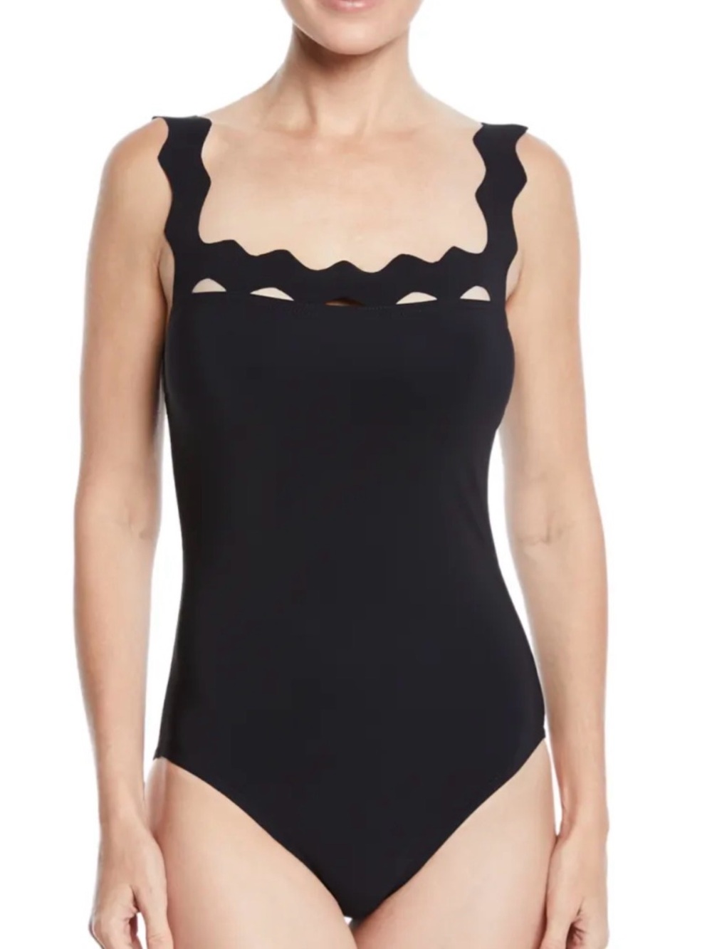 Karla Colletto Havana Scalloped Square Neck One Piece Swimsuit Black Size 10